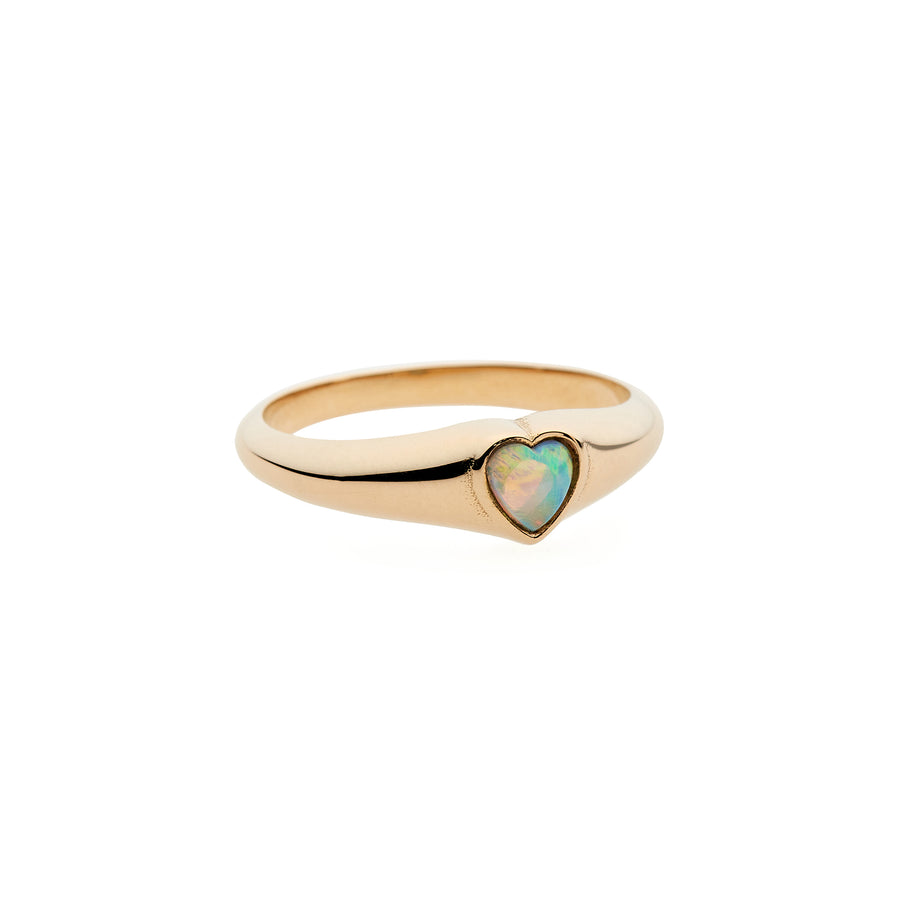 Opal Heart Signet Ring