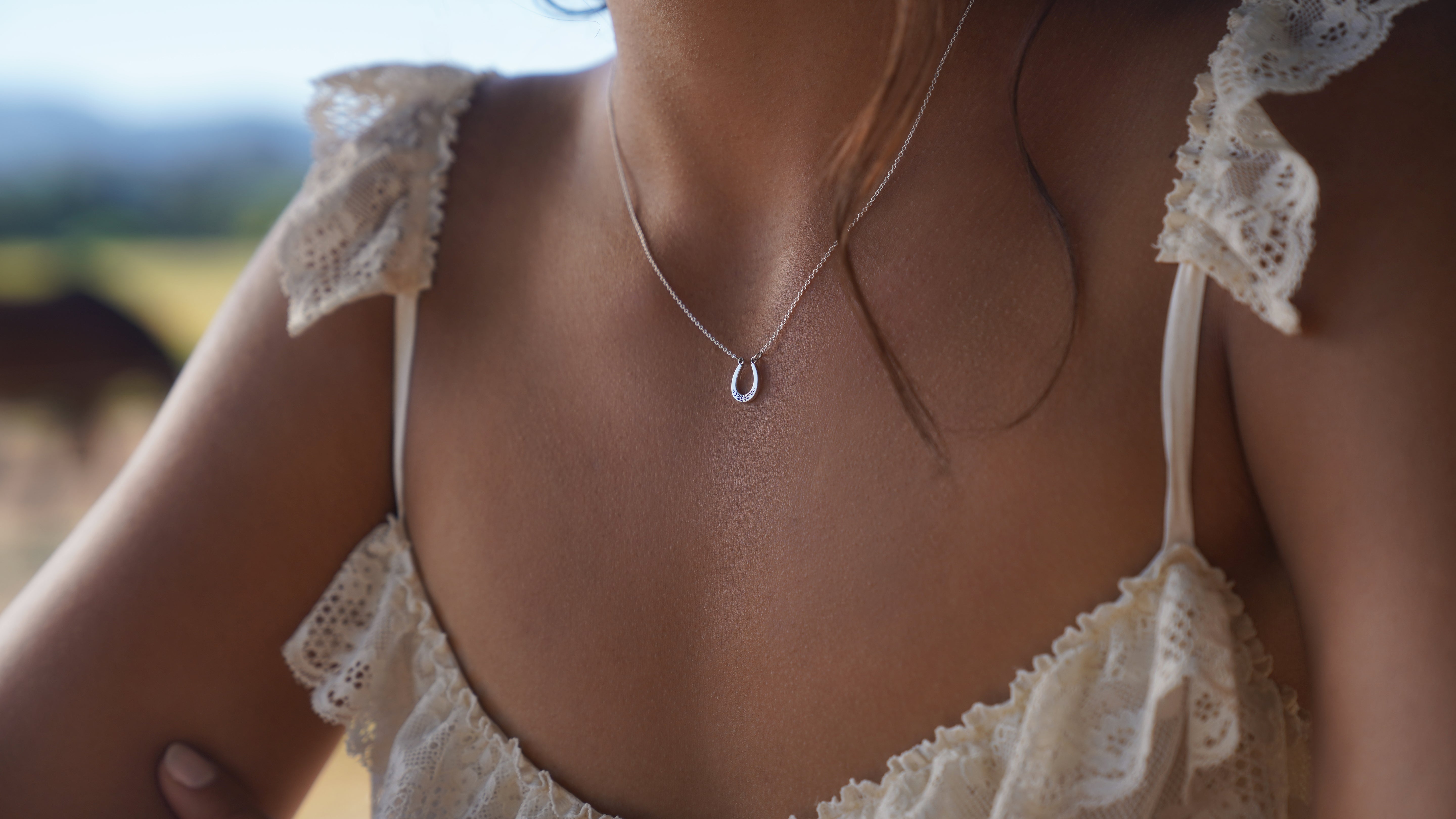 Silver Wild Rose Horseshoe Pendant