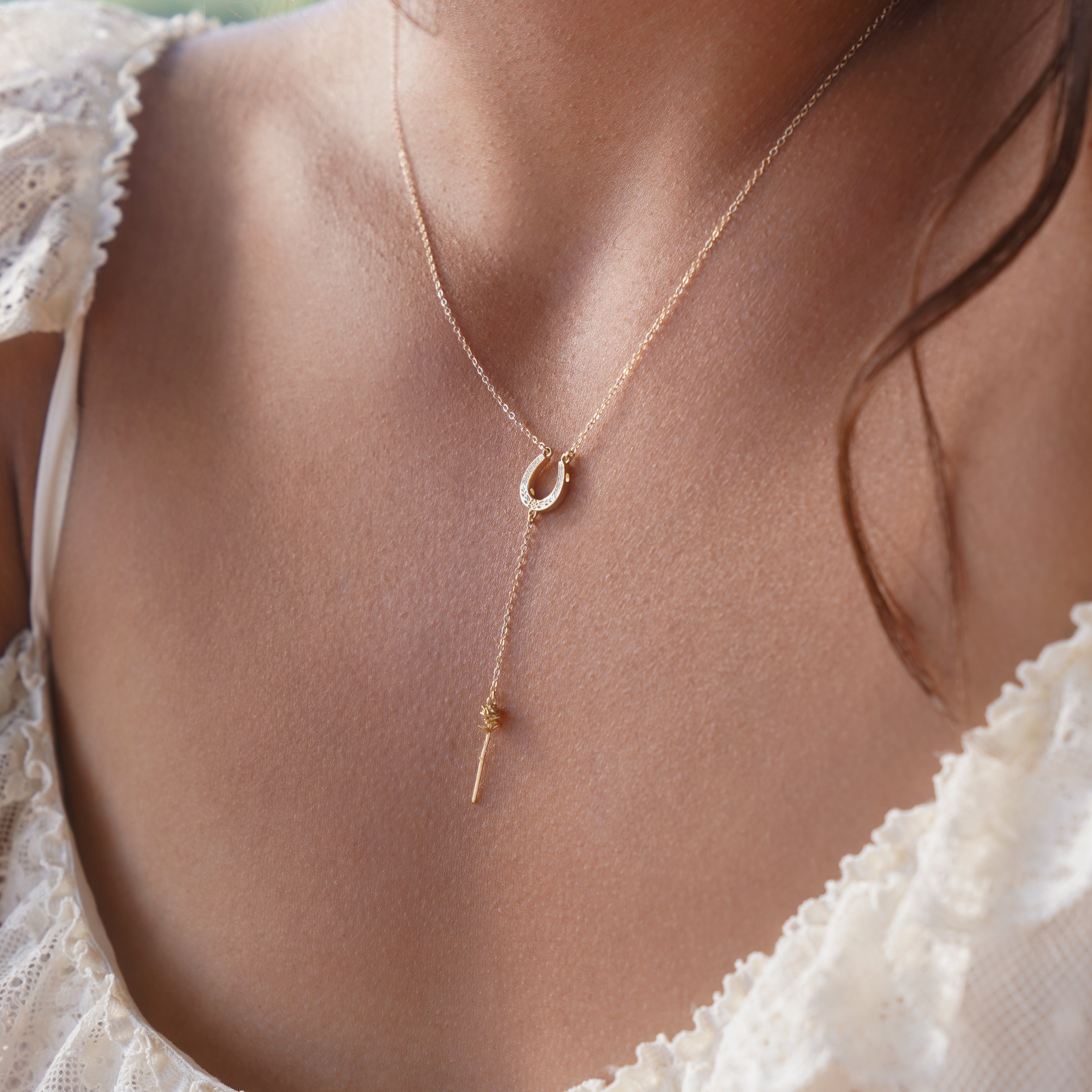 14k Gold Petite Lucky Rose Horseshoe Pendant