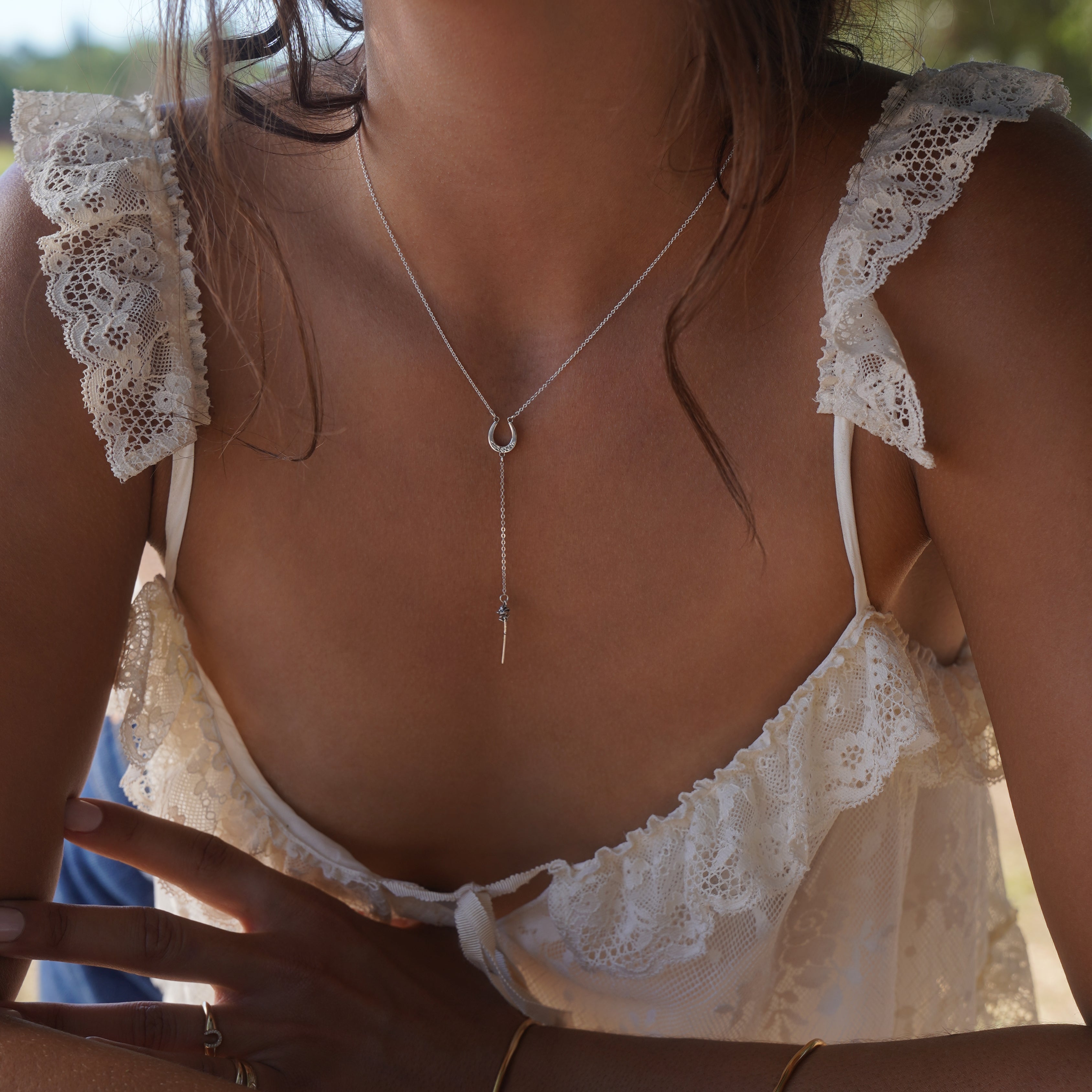 Silver Petite Lucky Rose Horseshoe Pendant