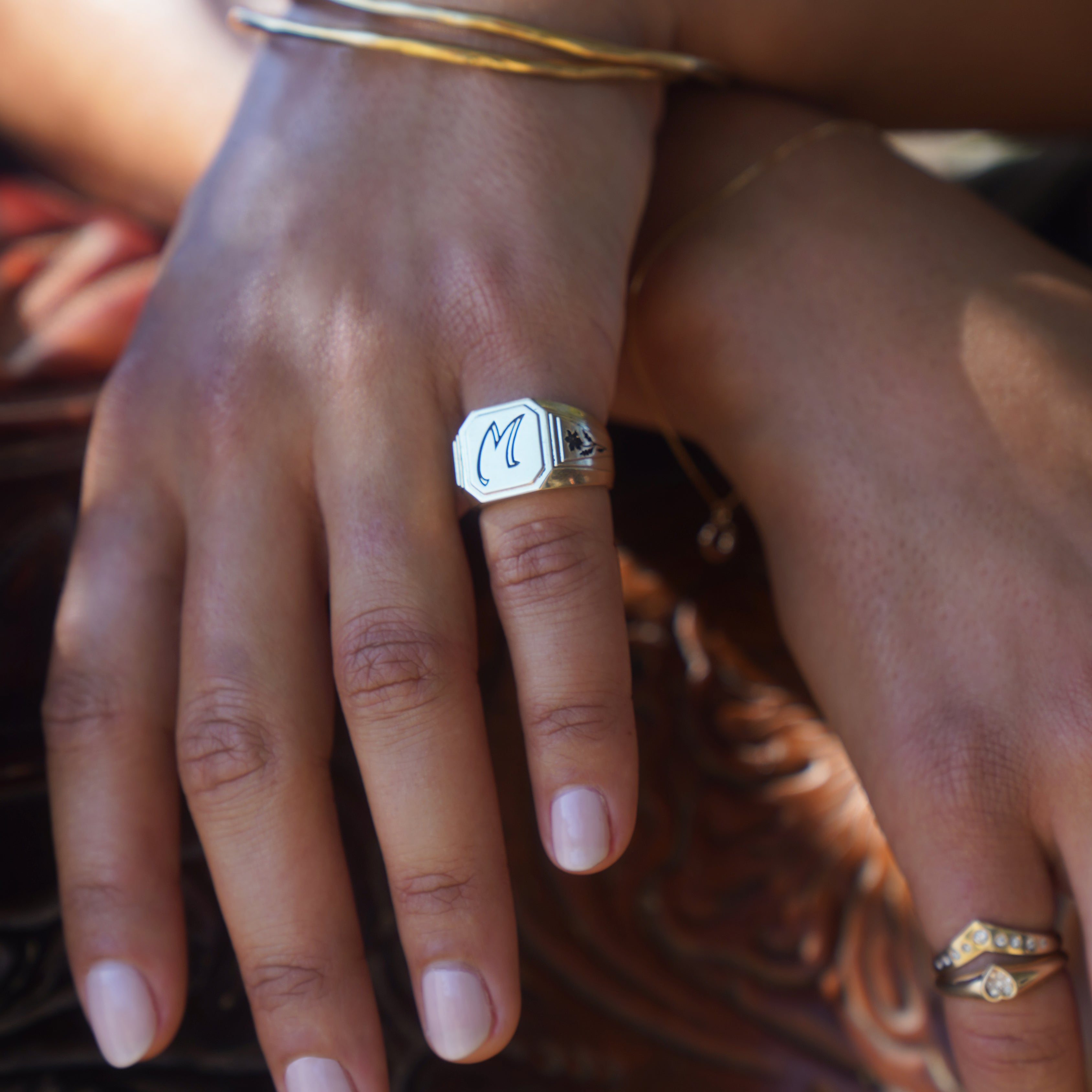 Brass Initial Signet Ring