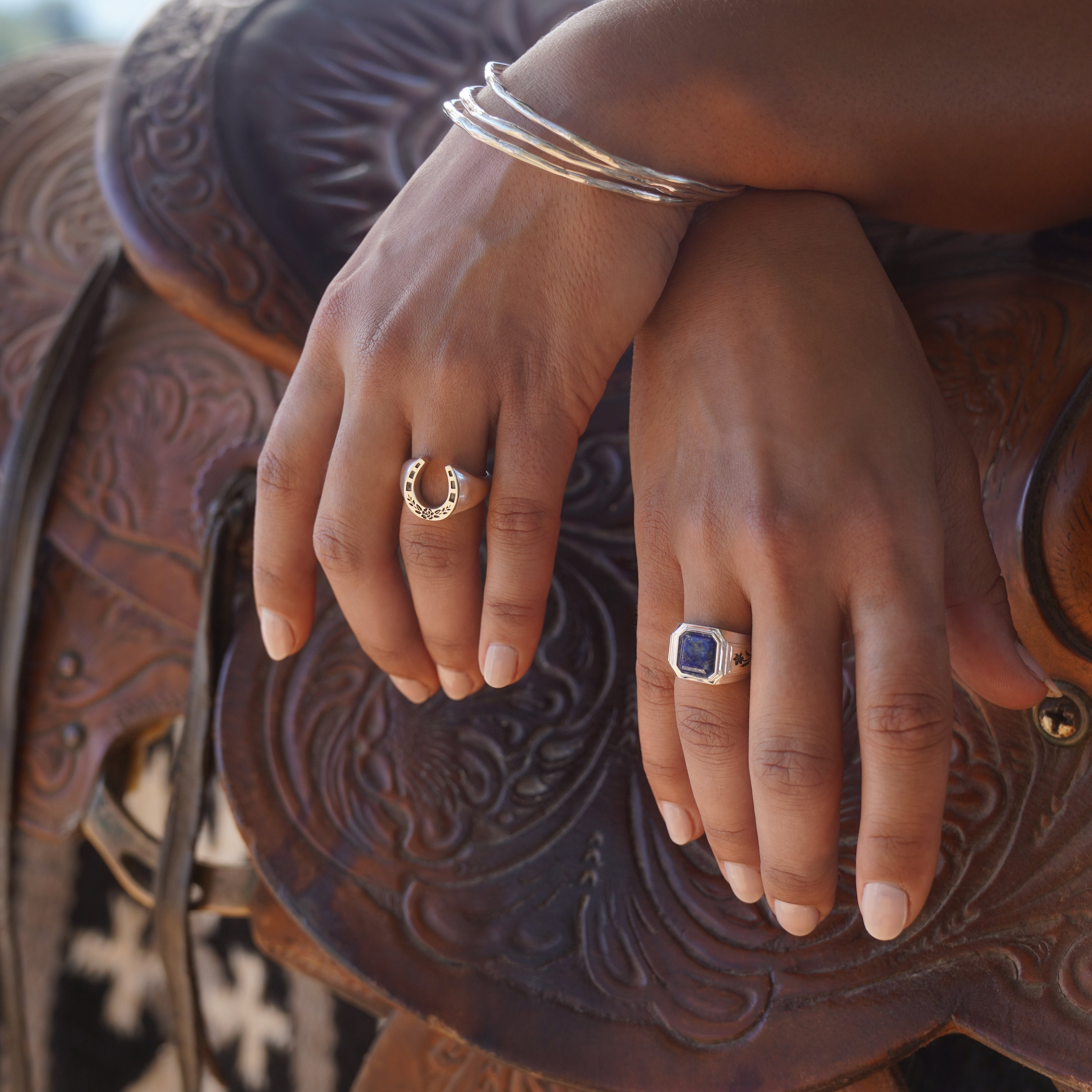 Engraved Lapis Signet Ring