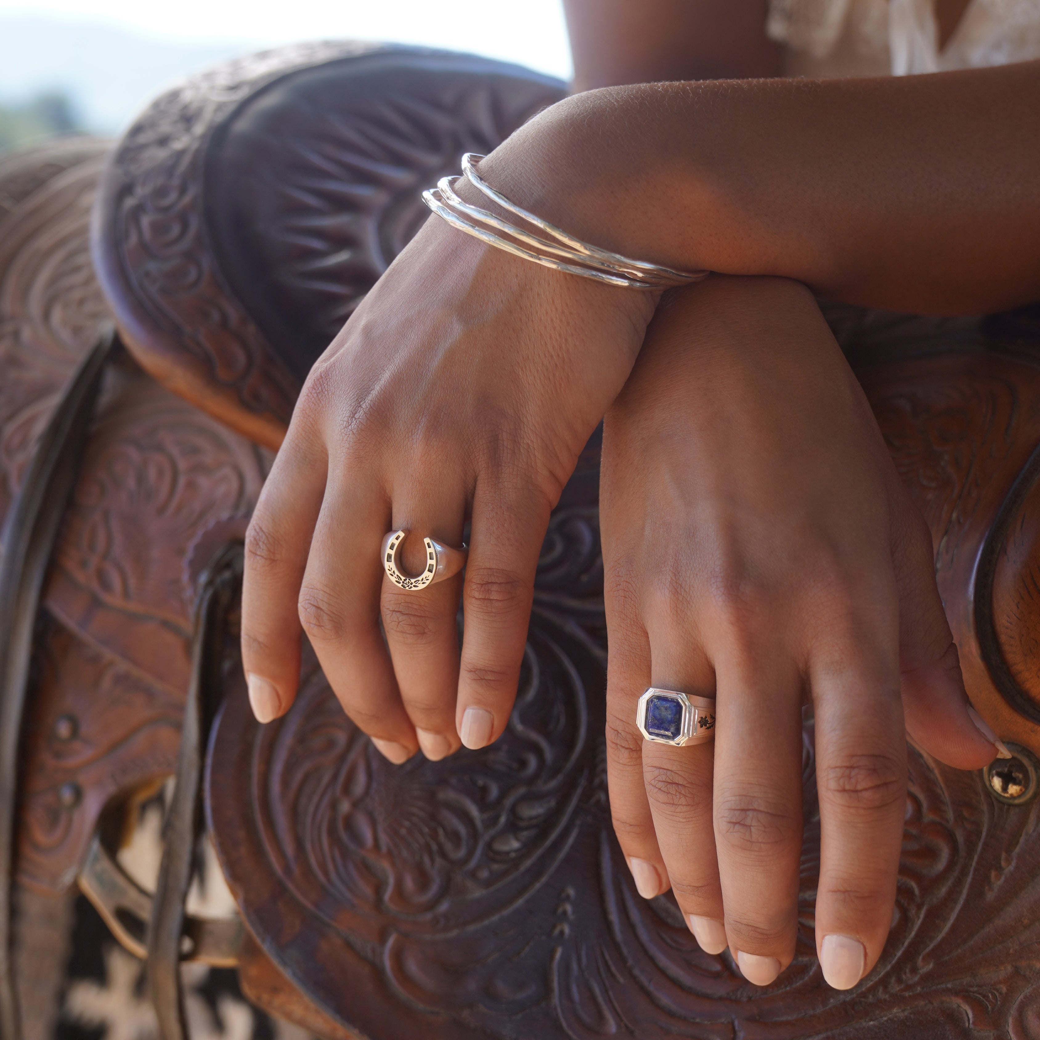 Brass Lucky Rose Horseshoe Signet Ring