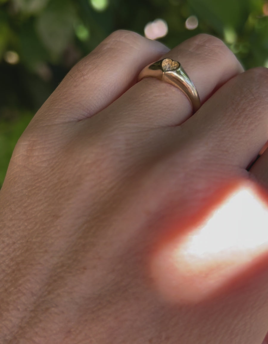 Sunken Pavé Heart Signet Ring