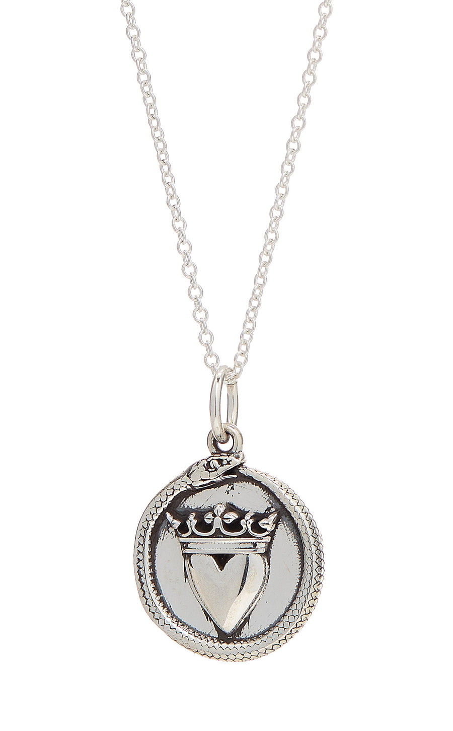 STERLING SILVER CROWNED HEART OUROBOROS PENDANT